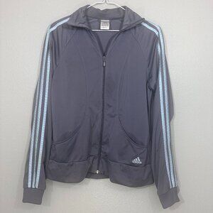 adidas Women's Gray Track Jacket with Light Blue Stripes